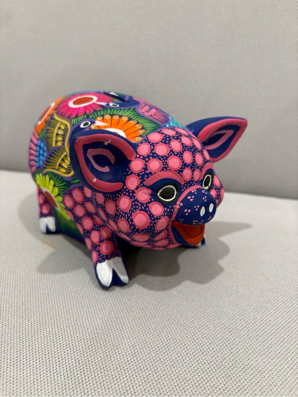 Vibrant Mexican Folk Art Ceramic Piggy Bank - Alebrije Style